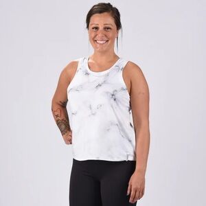 Erika Harvey Small S EH Standard Tank White Marble Pattern rPET Workout Tank